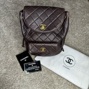 Chanel Matelasse Chain Backpack Duma Lambskin CC Logo Chocolate Brown Vintage